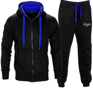 Sweat Jogging Impression Casual 2 Pièces Ensemble Survêtements 100% Coton Survêtements couleur unie noire Pantalon de survêtement unisexe - Product Image 1