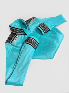 Hermosa camisa de espectáculo occidental de tafetán elástico Aqua Black Charcoal White Color Stone Detailing Collar Cuffs & Shoulders - Product Image 4