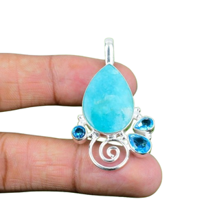 จี้พลอยคาลเซโดนีทำด้วยมือเงินสเตอร์ลิง925ชุบทองด้วยฝาเป็นของขวัญแต่งงานที่สมบูรณ์แบบสำหรับความรัก - Product Image 1