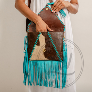 Sac à main en cuir de vachette véritable à poignée unique avec franges sculptées Sac à bandoulière bohème portable Chaînes Décoration Hiver - Product Image 5