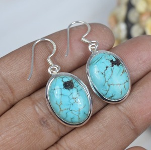 ต่างหูทองแดงเทอร์ควอยซ์925เงินสเตอร์ลิงต่างหูแบบห้อยเครื่องประดับทำด้วยมือเครื่องประดับรูปวงรีของขวัญสำหรับเธอ - Product Image 2