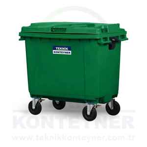 Contenedor de Basura Rectangular de Plástico Verde para Exteriores Teknik Konteyner con Tapa y Ruedas - Product Image 3
