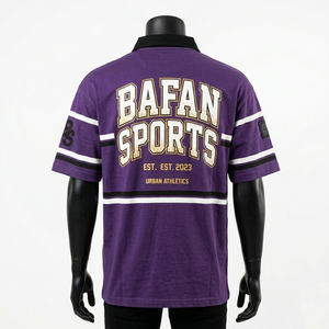 เสื้อโปโลรักบี้ชาย 220 GSM ผ้าฝ้ายผสมโพลีเอสเตอร์ เสื้อรักบี้สีม่วงขาวลายทางปักโลโก้ - Product Image 6