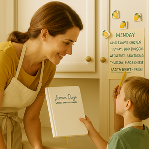 LABON Agenda familial hebdomadaire sur le thème du citron avec couverture rigide en tissu Organisateur d'été au design jaune pour la <span class=keywords><strong>cuisine</strong></span> ou la maison - Product Image 6