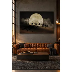Impression sur toile : Caravane de chameaux Fida dans le désert avant une pleine lune - Product Image 5