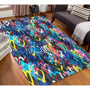 Tapis Banksy Cœurs Colorés : Tapis d'intérieur abstrait antidérapant, Tapis en chenille - Product Image 3