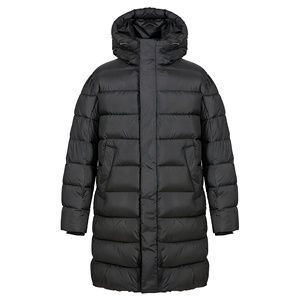 Veste d'hiver en duvet à capuche longue pour homme, noire unie, coupe-vent, fermeture éclair, décontractée, en polyester - Product Image 1
