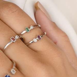 แหวนเพชรทับทิมธรรมชาติทำด้วยมือและ100% สวยทันสมัยแหวนซ้อนหินสองชั้น14K แหวนเครื่องประดับทองขาว - Product Image 5