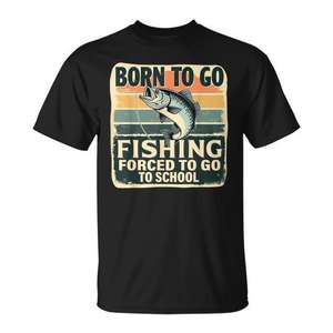 T-shirt unisexe à manches courtes et col rond pour enfants et jeunes, Born To Go Fishing Forced To Go To School - Product Image 1