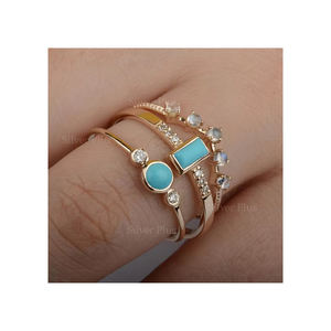 Solid <b>14K</b> Yellow <b>Gold</b> Turquoise & Diamond <b>Ring</b> Stacking <b>Rings</b> Engagement <b>Ring</b> From Trusted Exporter - Product Image 3