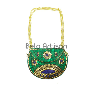 Bolso de Mano Tipo Clutch con Mosaico Hecho a Mano, Bolso con Incrustaciones de Piedras Estilo Boho con Cadena de Latón - Product Image 1