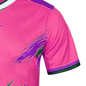Maillot de football rose à manches courtes, séchage rapide, léger, imperméable, pour hommes, adultes, style équipe, 100% polyester, coupe automatisée - Product Image 4