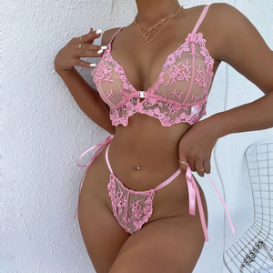Sexy Women Floral Mesh <b>Push</b>-<b>Up</b> Breathable Lace Bra Panty <b>Set</b> Elegant Sheer Lingerie Two Piece Intimate Underwear Comfort Fit - Product Image 1