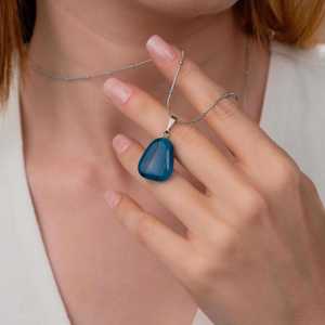 Elégant collier délicat en agate bleue fait à la main avec pierres précieuses naturelles pendentif ras du cou bijoux de guérison spirituelle - Product Image 6