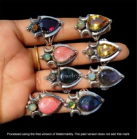 Bagues Bohèmes Modernes en Argent 925 Plaqué avec Pierres Précieuses Mixtes, Style Lune Naturelle Taillée Poire, Bijoux Tendance Unisexe pour Usage Quotidien, Idée Cadeau