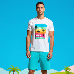 Ensemble de t-shirts et shorts à manches courtes respirants et à séchage rapide pour hommes en tricot d'été par sublimation léger - Product Image 2