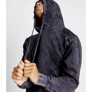 Sweat à capuche coton pull polaire surdimensionné en détresse lavé Vintage lavage à l'acide à capuche haute qualité poche avant sweats à capuche - Product Image 2