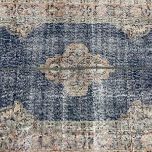 Alfombra Turca Vintage con Acentos Florales Azules, 2.8x6.6 pies, de Lana - Product Image 5