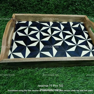 Bandeja de servicio de madera con incrustaciones de hueso de calidad Premium Royal Harmony, bandeja decorativa hecha a mano, mesa de comedor, restaurante, interiores del hogar - Product Image 1