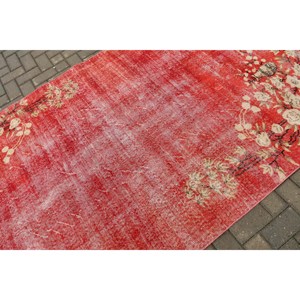 Vintage Rug, Large 5x8.7 ft Turkish Rug, <b>Red</b> Ikat <b>Wool</b> Rug - Product Image 5