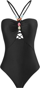 Maillot de bain une pièce pour femmes avec sarong 2025 Trendy Halter Lace Up Swimwear Color lock Coverup Vocation Outfit - Product Image 2