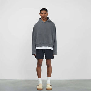 Sweat-shirt à capuche gris foncé délavé pour homme, uni, surdimensionné, en molleton, personnalisable, streetwear, sweat-shirt vierge, fournisseur en gros, marque privée - Product Image 2