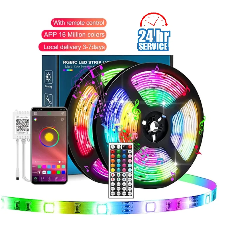 Wholesale 100ft 30m 12V Luces 5050 Multi-color RGB Red Green Blue Led Strip Lights with 44keys Remote Control