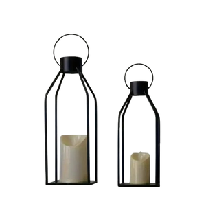 Lanternes à bougie suspendues et de table en fil métallique noir les plus vendues pour la décoration de la maison et du salon Ensemble de 2 lanternes - Product Image 1