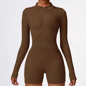 Body deportivo de manga larga con cremallera sin costuras para mujer, mono cómodo para gimnasio - Product Image 1