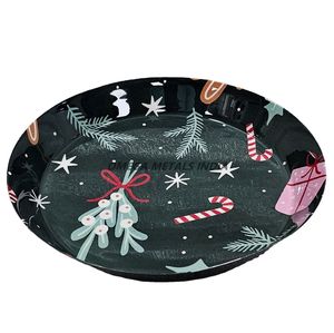 Bandeja decorativa azul moderna con forma redonda e impresiones navideñas coloridas, ideal para servir y exhibiciones festivas - Product Image 5