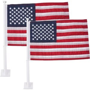 Lot de 2 drapeaux américains pour voiture, 12x18 pouces, en nylon robuste, avec étoiles brodées et clip de fenêtre, style fanion - Product Image 4