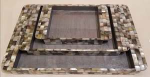 Bandeja redonda de nácar con asa elegante, bandeja decorativa para el hogar, exhibición de postres, accesorios de Hotel de Indian Metal World - Product Image 5