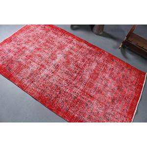 Tapis de 3,8 x 6,6 pieds, tapis turc vintage, tapis rouge uni - Product Image 4
