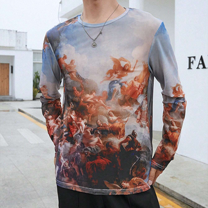 เสื้อยืดแขนยาวคุณภาพสูงสำหรับผู้ชาย ผ้าฝ้าย 100% สีดำล้วน เสื้อผ้าแฟชั่น เสื้อยืดคอกลมแขนยาวระบายอากาศได้ดีสำหรับผู้ชาย - Product Image 1