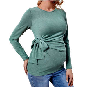 Camisas de maternidad informales para mujer, Túnica de embarazo con manga abullonada y corbata frontal, camisa de mujer, ropa de maternidad en espera - Product Image 2