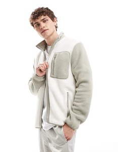 Pull à capuche à demi-fermeture éclair surdimensionné pour hommes personnalisé hiver 100% coton thermique Sherpa polaire avec capuche avec appliques de détresse capuche - Product Image 1