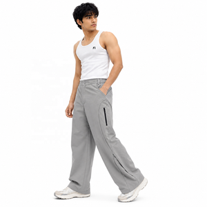 Pantalones de hombre de pierna ancha y corte relajado personalizados, con bolsillos con cremallera, estilo casual, de moda, tejidos, para streetwear, proveedor mayorista a granel, EE. UU. - Product Image 6