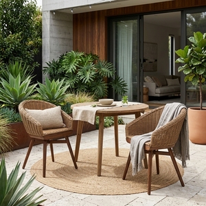 Chaise de salle à manger en rotin tressé naturel, style Mid-Century, avec pieds coniques en bois, chaise d'appoint en forme de baril, décoration d'intérieur, design artistique pur pour la salle - Product Image 5