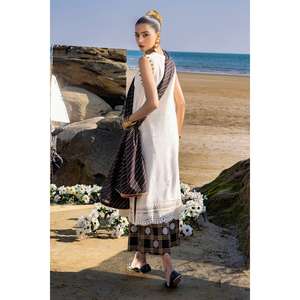 Traje de 3 Piezas para Mujer, Sin Costuras, Transpirable, 100% Algodón Jacquard, con Bordado a Mano en Color Negro y Ecru - Product Image 2