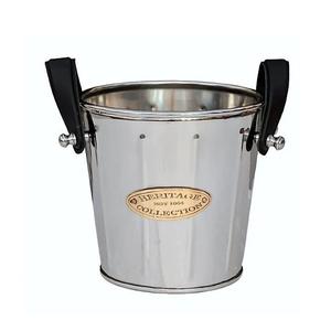 Enfriador de vino de Metal de forma redonda, Cubo de champán de vino de acero inoxidable con mango de cuero lateral - Product Image 1