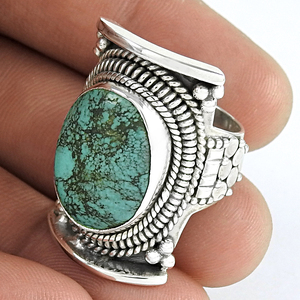 Bague en pierres précieuses turquoise au design vintage personnalisé 925 bijoux en argent sterling pour femmes bagues bijoux de mode faits à la main - Product Image 2