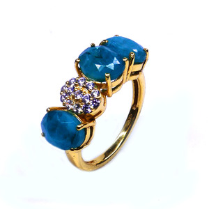 Anillo clásico de Plata de Ley 925 chapado en oro para mujer con piedras preciosas de rubí Esmeralda para fiestas de aniversario - Product Image 1