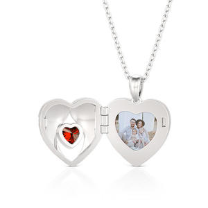 Jeulia Heart Wings Custom Birthstone Photo <b>Locket</b> Necklace in Sterling Silver - Product Image 4