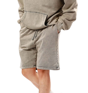 Custom Logo <b>Zip</b> Up Hoodie And <b>Shorts</b> Set Jogger 2 Pieces Set 100% Cotton French Terry Oversize Acid Wash Tracksuit for <b>Men</b> - Product Image 5