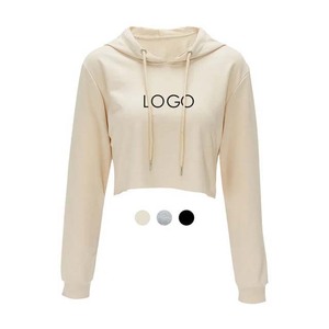 OEM Precio al por mayor de las mujeres Crop Top Sudadera con capucha con logotipo personalizado de impresión bordado pulóver 100% algodón mujeres sudaderas con capucha - Product Image 1