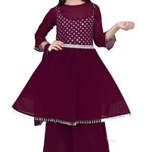 Georgette Kurtis traditionnelle indienne haute qualité avec Palazzo Dupatta Naira ensemble ethnique pour filles de 3 à 10 ans