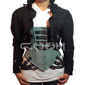 Corset serre-taille en cuir nubuck sous la poitrine avec bretelles réglables et baleines en acier - Product Image 1