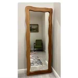 Premium Handmade Art Deco Real Walnut Wood Asymmetrical Full Length <b>Mirror</b> Eco-Friendly <b>Lightweight</b> Modern Home Hotel Decor - Product Image 1