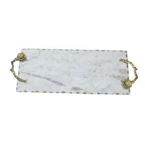 Plateau décoratif rectangulaire en marbre et métal avec poignée design, plateau de table de luxe avec poignée dorée, vente en gros, pour salle de bain - Product Image 2