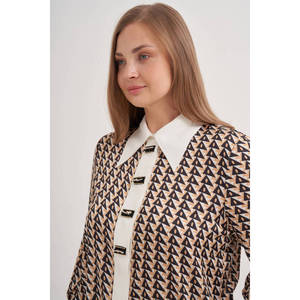 Chemise classique en mousseline de soie et lin brodée à volants, à manches longues et boutonnée pour femmes, tenue de bureau formelle - Product Image 2